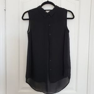 Black Chiffon Sleeveless Button Down